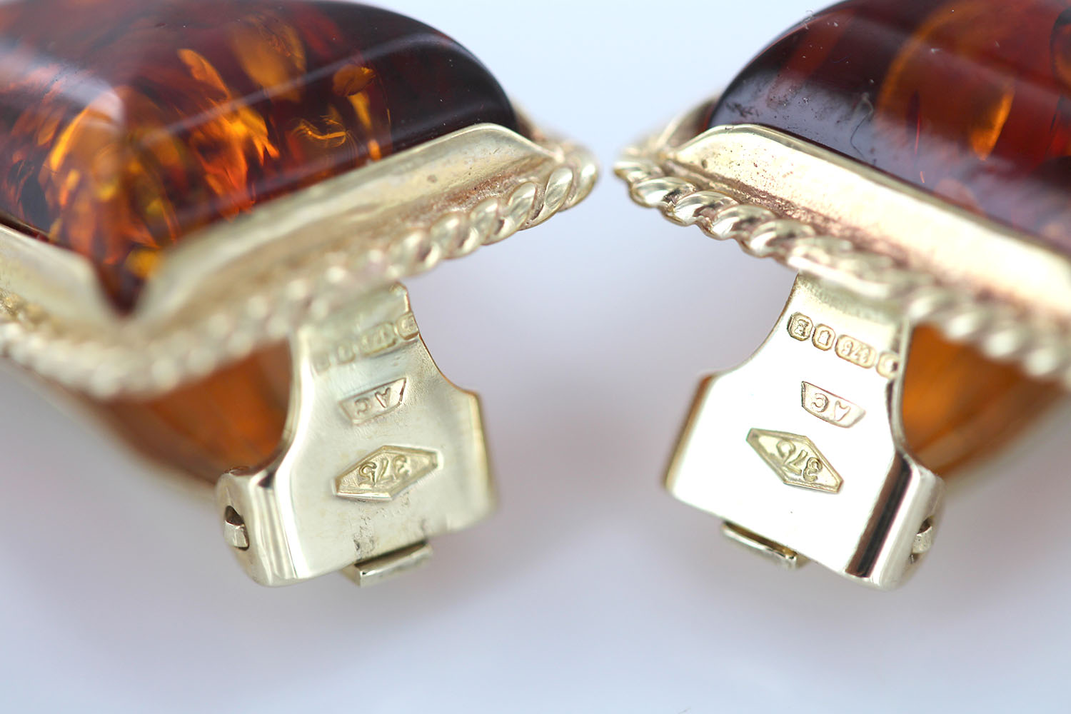 ITALIAN HANDMADE German BALTIC AMBER CLIP-ON EARRINGS 9ct GOLD-GCL0014 RRP£895!!! - Image 6
