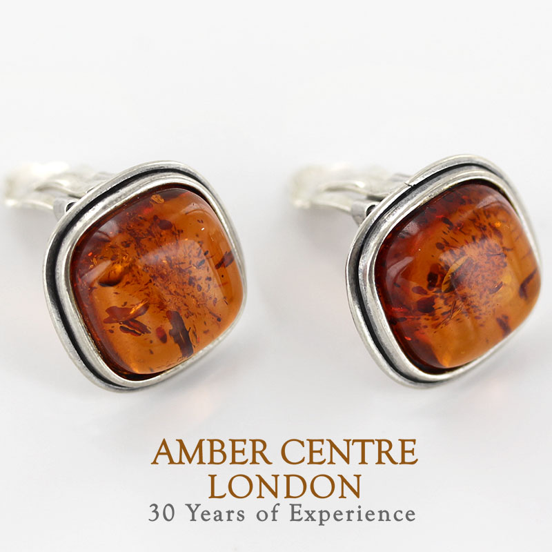Clip on Earrings Elegant German Baltic Amber 925 Silver Handmade CL029 RRP£125!!!