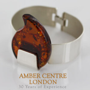 German Bangle Baltic Leaf Shape Amber Handmade Solid Sterling Silver 925 - BAN023 - RRP£595!!!
