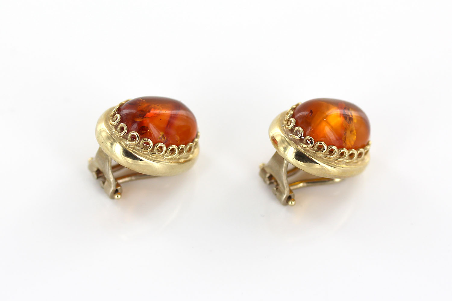 Italian Handmade Unique German Baltic Amber Clip-On Earrings In 14 Ct Solid Gold GCL0011 RRP£1400!!! - Image 8