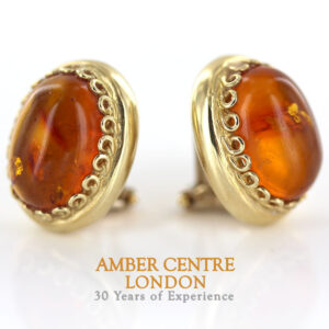 Italian Handmade Unique German Baltic Amber Clip-On Earrings In 14 Ct Solid Gold GCL0011 RRP£1400!!!
