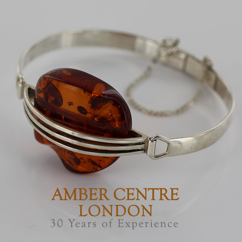German Baltic Amber Handmade Bangle Solid 925 Sterling Silver - BAN049 - RRP£375!!!