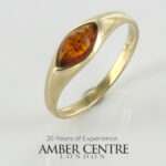 Italian Made Modern Elegant 9ct solid Gold Ring German Baltic Amber Stone GR0218 RRP£295!!! M(53)