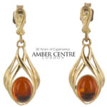 Italian Made Unique German Baltic Amber in 9ct Gold Drop Earrings GE0026 RRP£495!!!