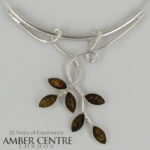 Italian Handmade Leaf Green Baltic Amber Necklace 925 Silver N108G RRP£165!!!