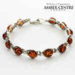 HANDMADE GERMAN COGNAC BALTIC AMBER ELEGANT BRACELET 925 SILVER BR005 RRP£195!!!