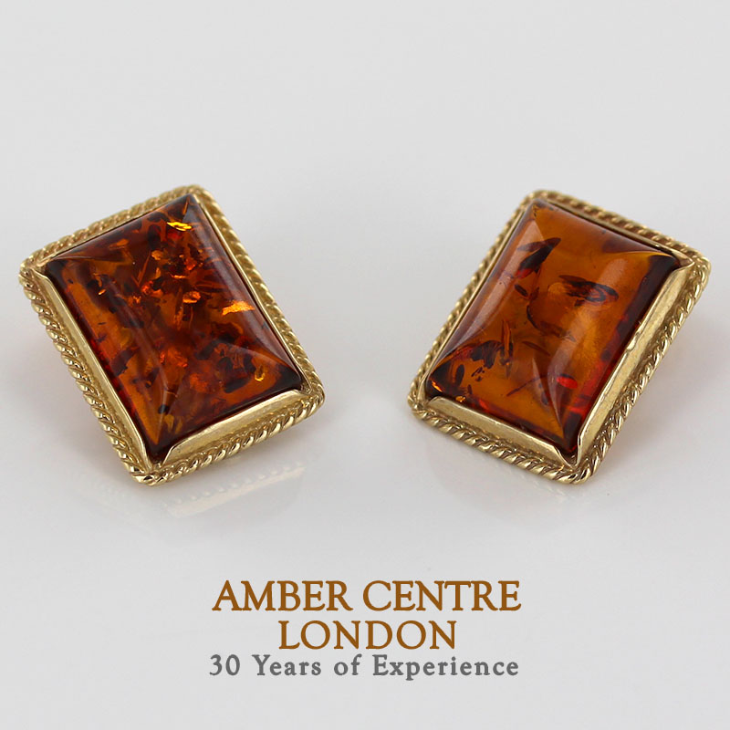 ITALIAN HANDMADE German BALTIC AMBER CLIP-ON EARRINGS 9ct GOLD-GCL0014 RRP£895!!!