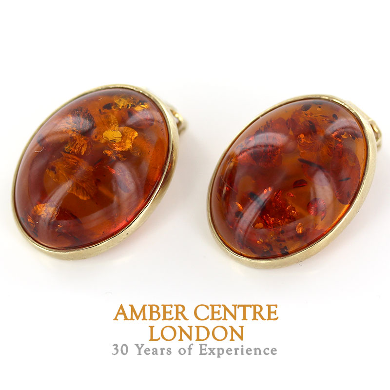 Italian Handmade German Baltic Amber Clip-On Earrings 9ct Gold-GCl0016 RRP£895!!!