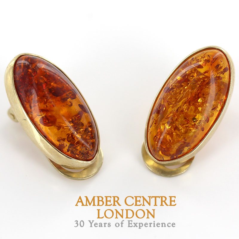 Italian Handmade German Baltic Amber Clip-On Earrings In 9ct Italian Gold GCL0023 RRP£795!!!