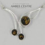 Italian Handmade Three Stone Green German Baltic Amber 925 Silver Necklace N122G RRP£125!!!