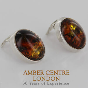 Clip on Earrings Green German Baltic Amber 925 Silver Handmade CL021 RRP£165!!!
