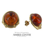 Italian Made Exquisite Large German Baltic Amber Studs In 9ct Solid Gold GS0125 RRP£795!!!