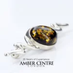 German Baltic Green Amber 925 Silver Handmade Elegant Brooch BD032 RRP£65!!!