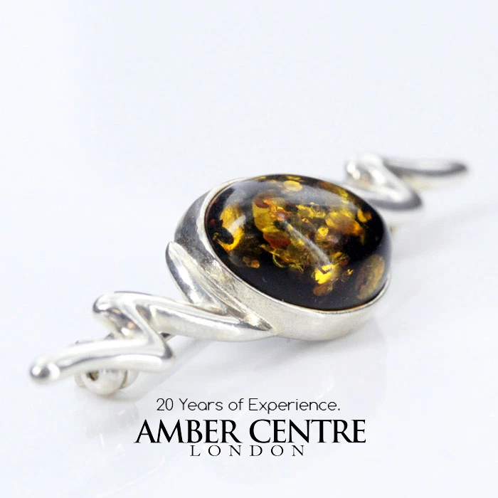 German Baltic Green Amber 925 Silver Handmade Elegant Brooch BD032 RRP£65!!!