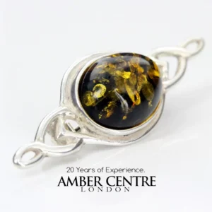 HANDMADE GREEN GERMAN BALTIC AMBER IN 925 SILVER SETTING BROOCH BD034 RRP£45!!!