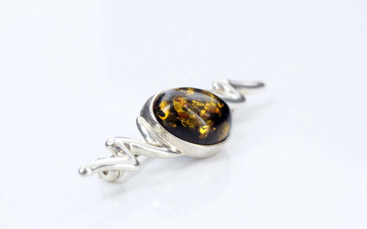 German Baltic Green Amber 925 Silver Handmade Elegant Brooch BD032 RRP£65!!! - Image 7