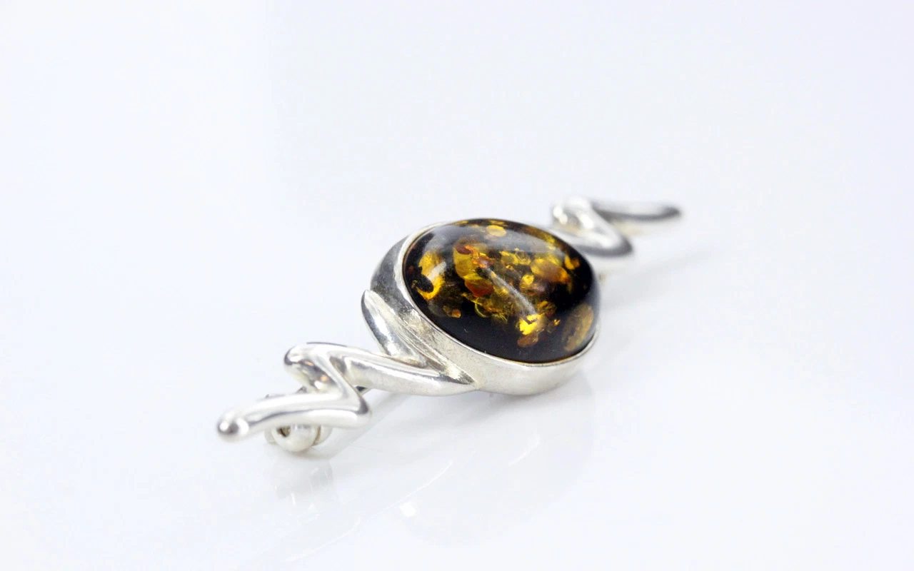 German Baltic Green Amber 925 Silver Handmade Elegant Brooch BD032 RRP£65!!! - Image 6