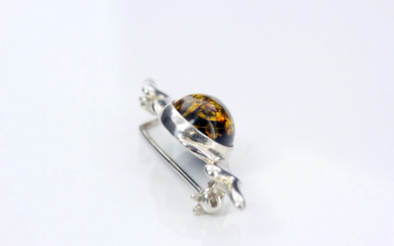 German Baltic Green Amber 925 Silver Handmade Elegant Brooch BD032 RRP£65!!! - Image 5