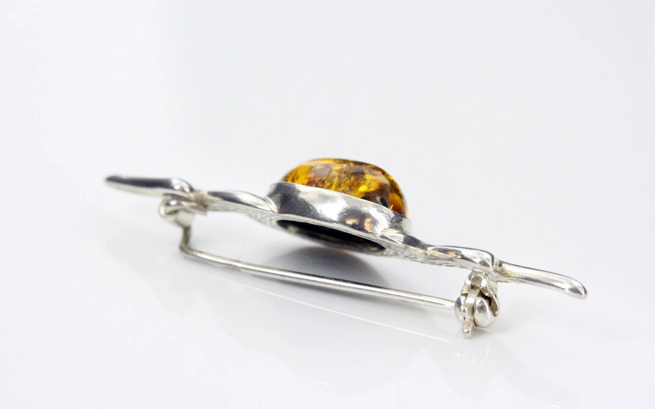 German Baltic Green Amber 925 Silver Handmade Elegant Brooch BD032 RRP£65!!! - Image 4
