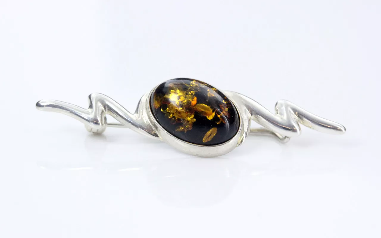 German Baltic Green Amber 925 Silver Handmade Elegant Brooch BD032 RRP£65!!! - Image 8