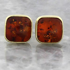 Italian Made German Large Baltic Amber Studs In 9ct Gold GS0094 RRP£275!!!