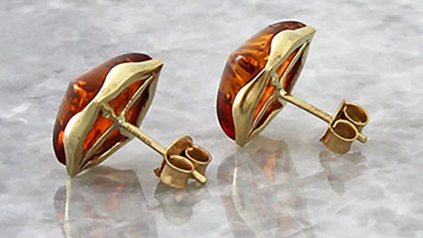 Italian Unique Handmade 9ct Solid Gold German Baltic Amber Studs GS0086 RRP£225!!!