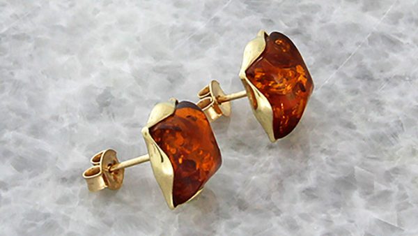 Italian Unique Handmade 9ct Solid Gold German Baltic Amber Studs GS0086 RRP£225!!!