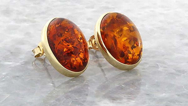 Italian Made Unique German Baltic Amber Oval Large Stud Earrings In 9ct solid Gold GS0017 RRP£325!!!