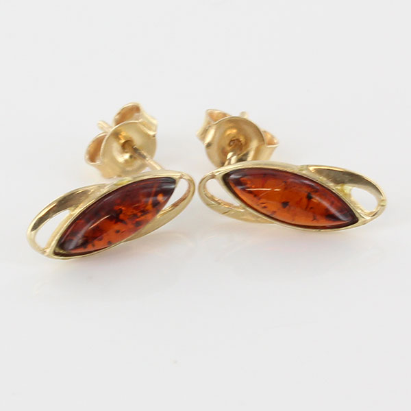 Italian Made Unique German Baltic Amber Bead Studs In 9ct Gold GS0152 RRP£90!! 