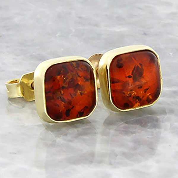 Italian Made Exquisite Large German Baltic Amber Studs 9ct Solid Gold GS0095 RRP£375!!!