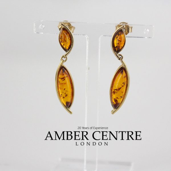 Italian Made Unique German Baltic Amber 9ct Gold Drop Earrings GE0101 RRP£230!!!