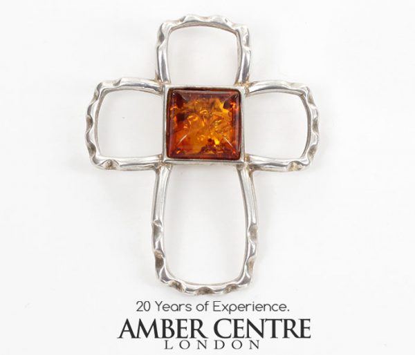 AMBER CROSS PENDANT BALTIC Amber HANDMADE in 925 SILVER-PD083 RRP£40!!