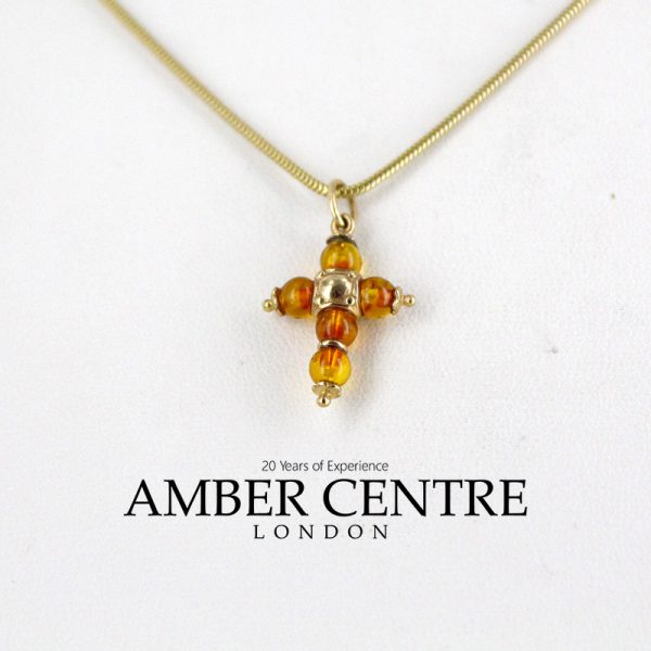 Italian Handmade Unique German Baltic Amber Cross Pendant In 9ct Gold GP0189 RRP£175!!!