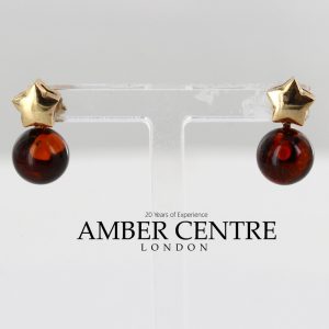 Italian Made Unique German Baltic Amber 9ct Gold Studs Stars GS0052/A RRP£225!!!