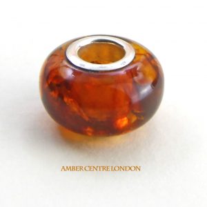 Amber & 925 Silver Charm fit for European/Danish charm bracelets -CHA66 RRP£35!!