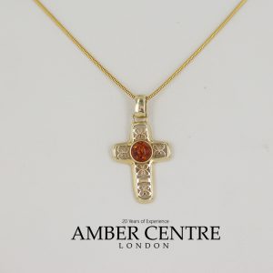 Italian Handmade Baltic Amber 9ct solid Gold Cross Pendant, Amazing Detailing -GP0087 RRP£275!!!