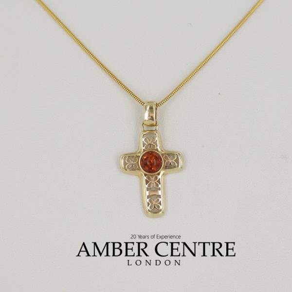 Italian Handmade Baltic Amber 9ct solid Gold Cross Pendant, Amazing Detailing -GP0087 RRP£275!!!