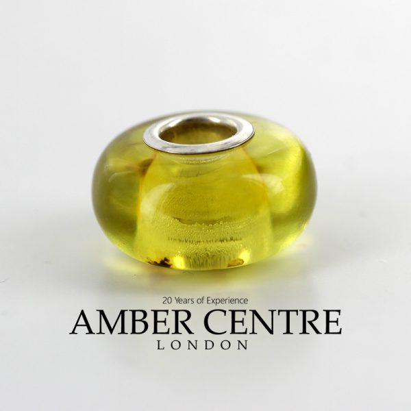 Green Amber & 925 Silver Charm for European Charm Bracelets RRP£35!!! CHA52