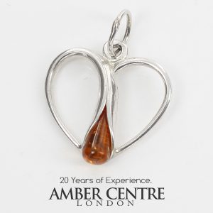 Baltic Amber Heart Pendant Elegant Handmade in 925 Silver PD104 – RRP£45!!!