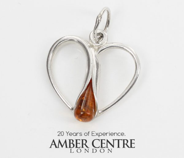 Baltic Amber Heart Pendant Elegant Handmade in 925 Silver PD104 – RRP£45!!!