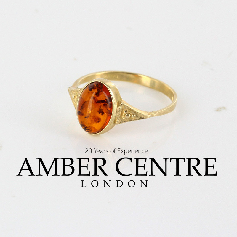 Italian Unique Handmade German Baltic Amber Ring in 9ct solid Gold