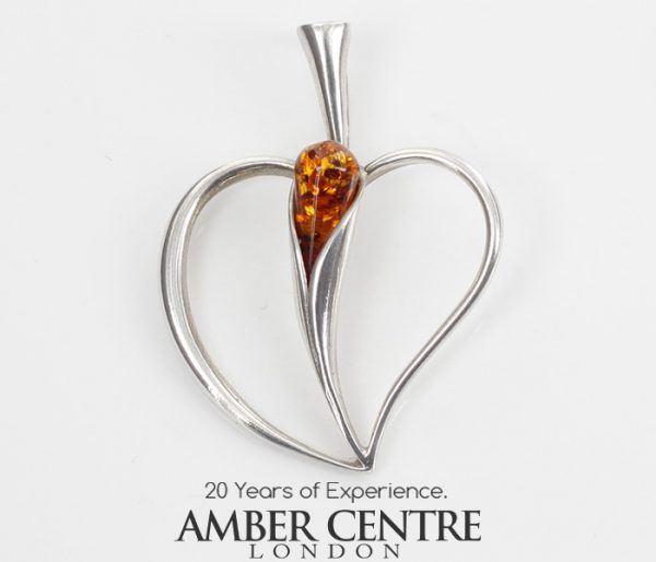 Heart Pendant Elegant Handmade Baltic Amber in 925 Silver PD105 – RRP£55!!!