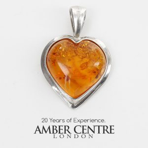 Elegant Handmade Baltic Amber Heart Pendant in 925 Silver PD107 – RRP£55!!!