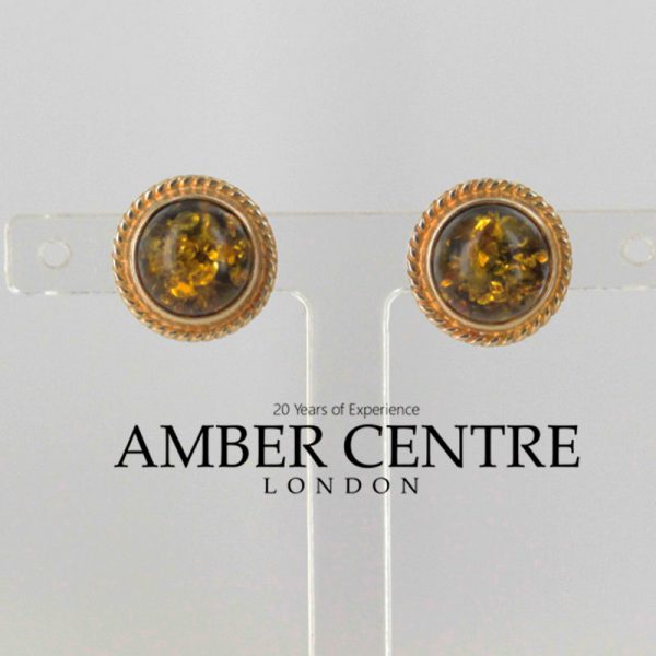 Italian Made Unique German Green Baltic Amber Studs In 9ct solid Gold GS0008G RRP£125!!!