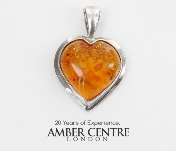 Elegant Handmade Baltic Amber Heart Pendant in 925 Silver PD107 – RRP£55!!!