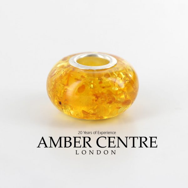 Genuine Amber & 925 Silver Charm For European Charm Bracelets RRP£40!!! CHA55