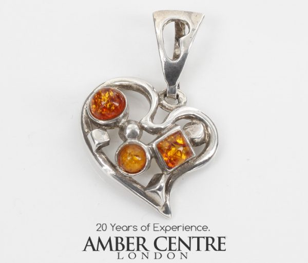 Baltic Amber Heart Pendant Elegant Handmade in 925 Silver PD108 – RRP£65!!!