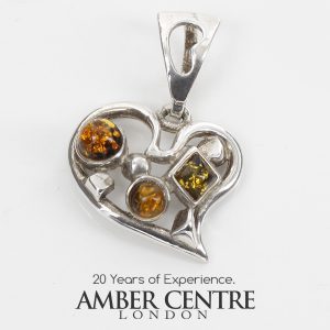 Baltic Green Amber Heart Pendant Handmade in 925 Silver PD108G – RRP£65!!!