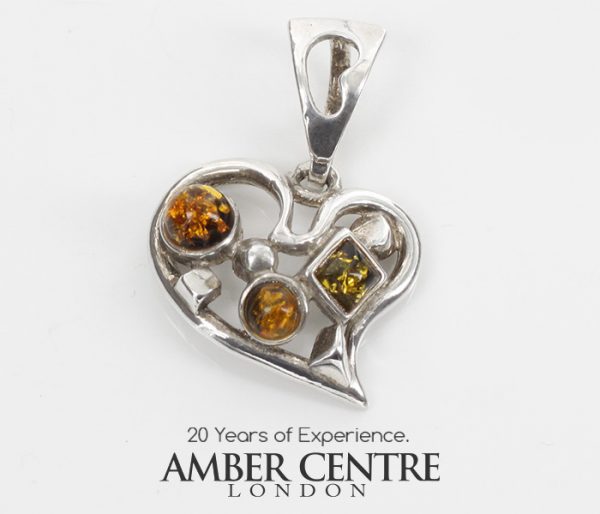 Baltic Green Amber Heart Pendant Handmade in 925 Silver PD108G – RRP£65!!!