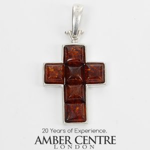 CROSS PENDANT HANDMADE GERMAN BALTIC Amber IN 925 SILVER PD110 RRP£65!!